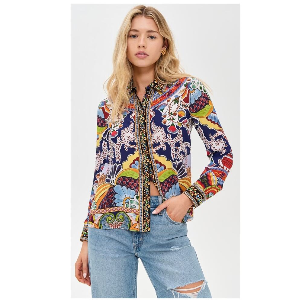 Alice + Olivia Willa Placket Top Size Small